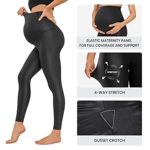 Crz Yoga Womens Butterluxe Maternity Leggings Over The Belly 28 Inch - Workout Activewear Yoga Pregnancy Pants Buttery Soft Black Classic Medium thumb #2