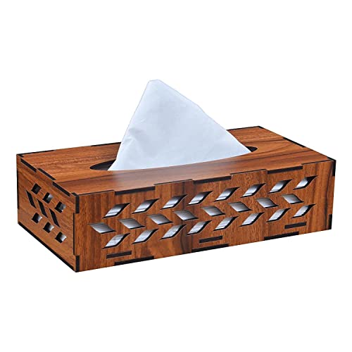 Image of KBR Wooden Tissue Paper Box | Decorative and Stylish Wooden Tissue Holder Stand for Car, Home, Office Desk, Resturant and Cafeteria (Rectangle)