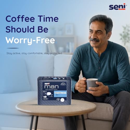 Image of Seni Man Premium Bladder Control Guards Active Light Pads - 15 Pieces | High Absorbency, Breathable, Leak-Proof Incontinence Protection & Comfort | Travel Friendly