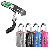 Fosmon TSA Approved Locks for Luggage 4 Pack, 3 Digit Combination Suitcase Locks with Open Alert Indicator + Digital Hanging Luggage Scale, Baggage Scale with 110lbs Capacity