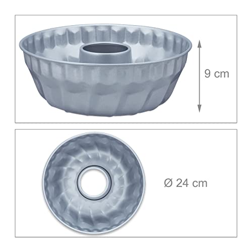 Relaxdays Ring Cake Tin, diameter 25 cm, Marble and Sponge, Non-stick Coated, Round Mould with Hole, Carbon Steel, Silver - Image 4