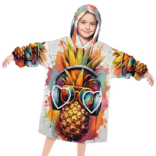 Pardick Wearable Blanket Hoodie for Kids, Sunglasses Pineapple Fleece Sweatshirt Blanket Oversized Blanket Sweatshirt with Pocket Flannel Warm Hooded Blanket 6-10 Year Old Girl Boy Gift, One Size