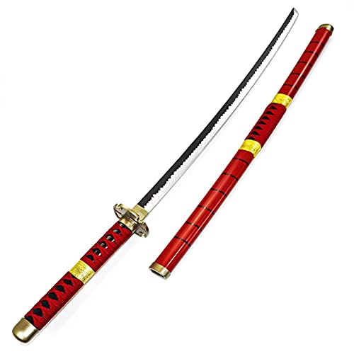 HZYYZH Samurai Ninja Wooden Sword Arme, Anime Noir Samurai Roronoa Zoro Cosplay Katana Couteau Jouets pour Adolescents,Rouge
