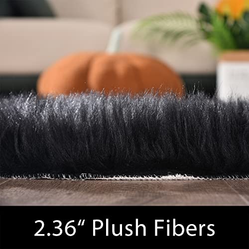 Latepis Rugs for Living Room Alfombras para Salas 5x8 Faux Sheepskin Black Fur Rug Fluffy Shag Plush Rugs for Bedroom Luxury Room Décor, Rectangle