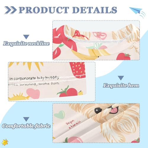 ALAZA Kids Rash Guard Girls Toddler Swim Shirts Short Sleeve Dog Banana Fruit UPF 50+ 3T3