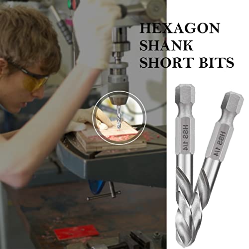 Yenjo 5 Pieces Stubby Drill Bit Set For Metal, 6542 Hss 1/4 Inch Quick Change Hex Shank Short Length Drill Bits For Right-Angle Drill Attachment And Used In Tight Spaces #TOP4