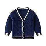 YiZYiF Unisex Kinder Baby Strickjacke Jungen Mädchen V-Ausschnitt Gestrickte Cardigan Pullover Zopfmuster Häkeljacke mit Knopfleiste Navy Blue 98-104/3-4 Jahre