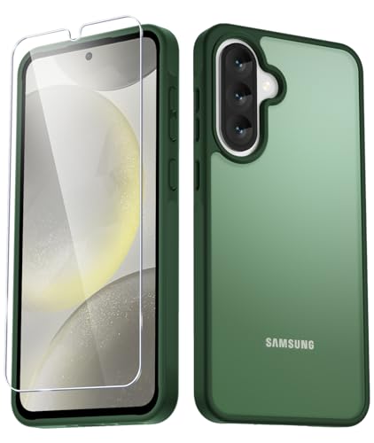 YENAPOON for Samsung Galaxy A36 5G/A56 5G Case, Matte Phone Case with 1 Screen Protector, Frosted Translucent Back, Slim Shockproof Protective Cover, Dark Green
