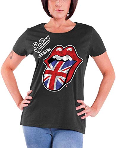 Rolling Stones The Vintage British Tongue T-Shirt, Gris (Grey Grey), 38 Femme