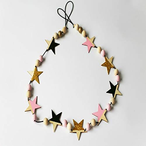 XTYZILHome Decoration ZQ .Wooden Stars Banner Curtains Children Room Children Clothing Store Wall Decoration(Pink Gold Black) (Color : Pink Gold Black)