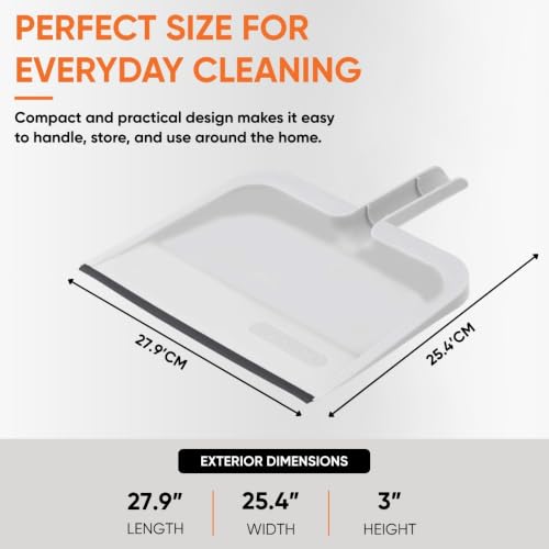 Image of Superio Clip-On Dustpan with Rubber Lip - 10-inch Wide Durable Plastic Dust Pan with Comfort Grip Handle, White, 1-Pack