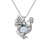 BETHZA Hühnerhalskette aus 925er Sterlingsilber mit natürlichem Mondstein-Anhänger – Hühnerschmuck Geschenkidee für Frauen
