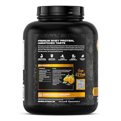 Image of MuscleTech Nitro-Tech Whey Gold Protein Powder | 24 g Protein & 5.4 g BCAAs Per Serving | Supports Lean Muscle & Faster Recovery | Mango Delight | 1.81 kg