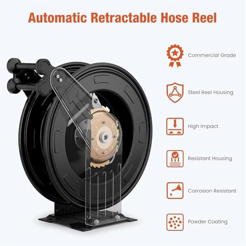 Automatic Retractable Pressure Washer Hose Reel with Locking Function and Wall Bracket for Effortless Water, Air, and Oil Cleaning - Image 5