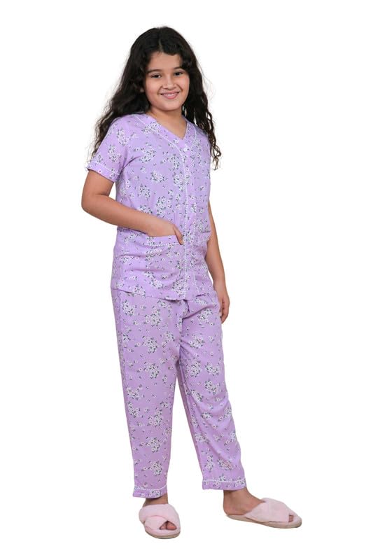 Image of Tweeny Mini Kids Girls Night Suit | Sleepwear | Nightwear | Nightdress Summer Half Sleeve Shirt with Pyjama Combo Set