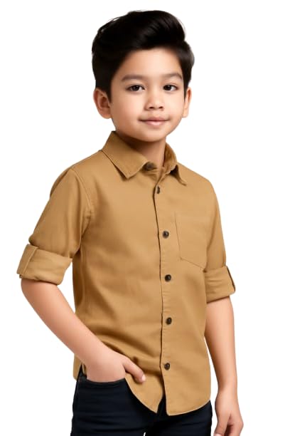 Image of Boys Kids Golden Cotton Shirt, Long Roll-Up Sleeves, Party, Age 2-3 Years