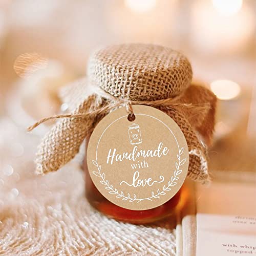 Joycraft 100Pcs Handmade Gift Tags, Brown Handmade With Love Tags With String, Round Kraft Paper Hanging Tags, Personalized Handmade Tags For Diy Crafts, Small Business（2"） #TOP5
