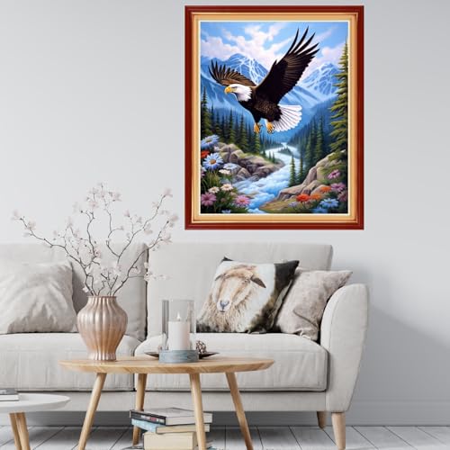 Image of Findvoor Stamped Cross Stitch Kits for Beginner Embroidery Kits for Beginners Adults DIY 11CT Cross Stitch Patterns Needlepoint Kits Crossstitching Kits-Eagle Landscape 16x20 inch
