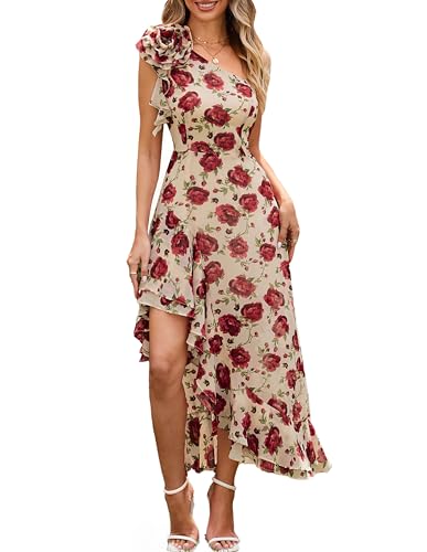 Image of GRACE KARIN Womens Summer One Shoulder Sleeveless Dresses Floral Flowy Ruffle High Low Wedding Guest Maxi Sundresses