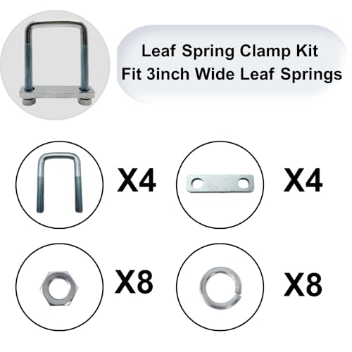 Image of 4 Pack Square U-Bolt for Trailer- Fits 3 Inch Wide Leaf Springs, Galvanized Steel Clamp Set, Secure Fit for Truck, Boat and Trailers