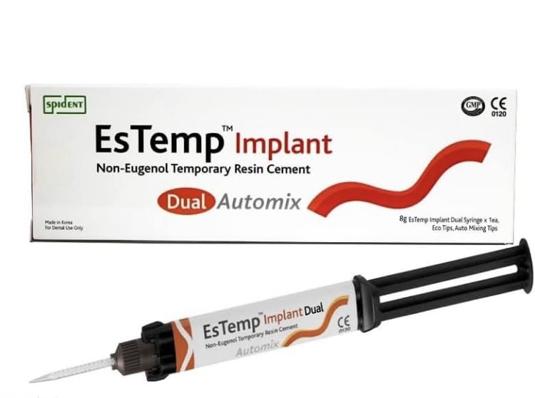 ESTEMP Automix Extra Strong Repair Paste for Crowns Bridges Inlay Onlays Posts Pins Implants Self Curing Temporary Dental Repair Kit - 8 Mixers 1 x 8gr Cartridge