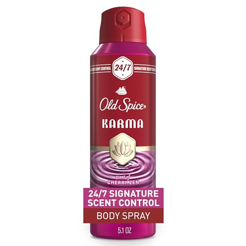 Image of Old Spice Aluminum Free Body Spray for Men, 24 /7 Signature Scent & Lasting Freshness, All-Day Odor Protection, Easy Application, Karma with Cherry Spice, Black Pepper, + Sandalwood Scent, 5.1 oz