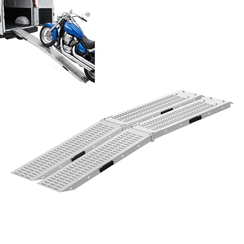 XMTECH Rampe de chargement pliable en acier galvanisé 400 kg/paire max - Rampes de chargement pour remorque, moto, caravane, voiture (2 pièces pliables-B)...