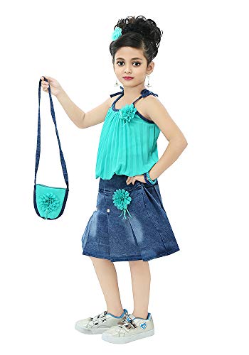 Image of Chandrika Girls Casual Skirt and Top Set with Bag for Kids