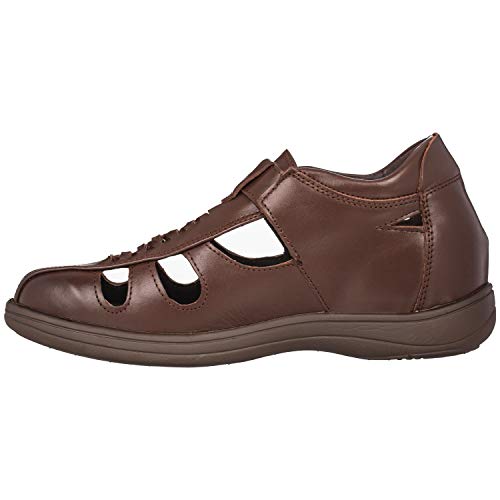 TOTO Men's Invisible Height Increasing Elevator Shoes - Dark Brown Leather Slip-on Super Lightweight Open-toe Sandals - 3 Inches Taller - G13072 - Size 9 D(M) US3