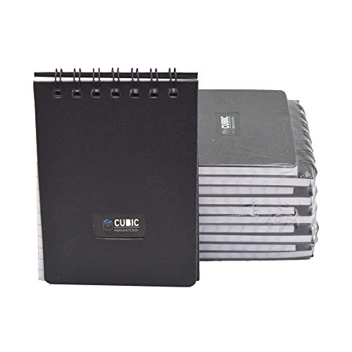 Cubic A7 Size Wiro Pocket Notebook, Pack of 10 (Black)