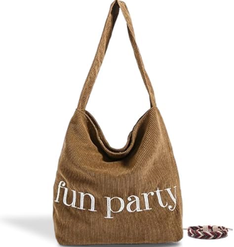 Women Corduroy Tote Bag Hobo Casual Tote's Handbag Big Capacity Shoulder Bag with Pockets for Work