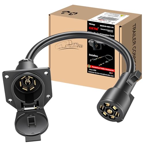 CXTM 7 Way Trailer Extension Cable(1FT), 7 Pin Trailer Extension Cord, Gooseneck Hitch 7 Way Trailer Plug Extension 7 Blade Trailer Wiring Connector for Rv Truck, Camper (1ft)