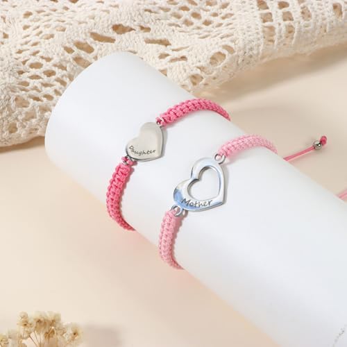 Image of First Day of Kindergarten Pre K Gifts for Mother Daughter,Mommy and Me Bracelet Matching Heart Bracelets Set for 2