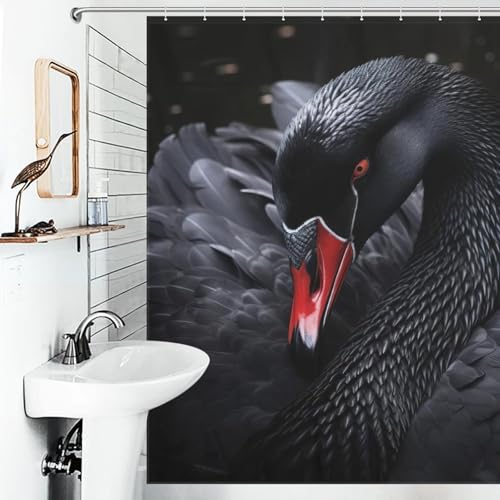Rideau de douche cygne en tissu polyester lavable imperméable 183x183cm