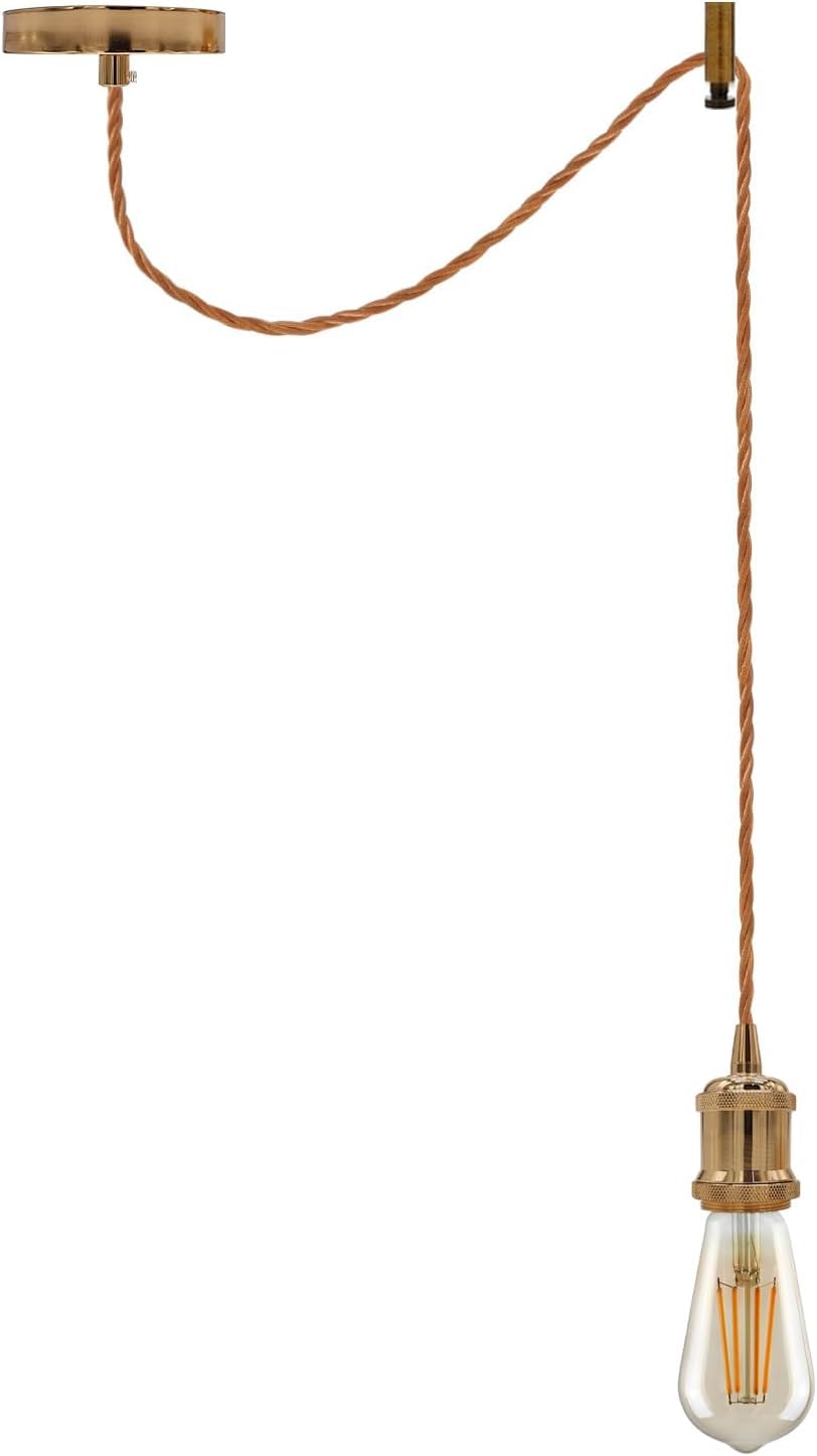 Vintage Industrial Spider Ceiling Hanging Pendant Lighting Lamp Kit Chandelier Adjustable 2m Fabric 3 Core Hanging Lamp (French Gold, with Bulb)