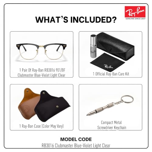 Image of Ray-Ban RB3016 CLUBMASTER BLUE-VIOLET LIGHT CLEAR Sunglass w /Official Kit