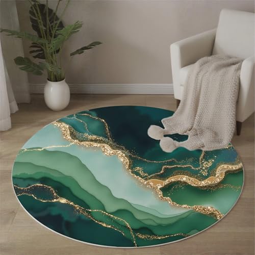 Tapis rond marbre vert émeraude antidérapant et lavable
