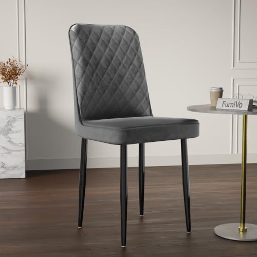 Image of IKON Premium Velvet Dining Chair with Cushioned Seat & Metal Legs | Premium Accent Chair for Living Room, Bedroom & Balcony | D.I.Y (Slate Grey)