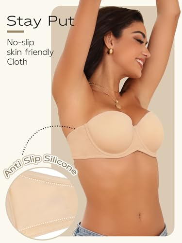 Women's Strapless Bra Multiway Lift Padded Underwire Bra Anti Slip Full Coverage Convertible Brassie2