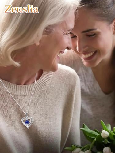 Heart Necklaces for Women, White Gold/Rose Gold Jewelry with Birthstone Pendant, Anniversary Birthday Gifts for Her Wife Girlfriend Mom, 18+2 Inch Chain2