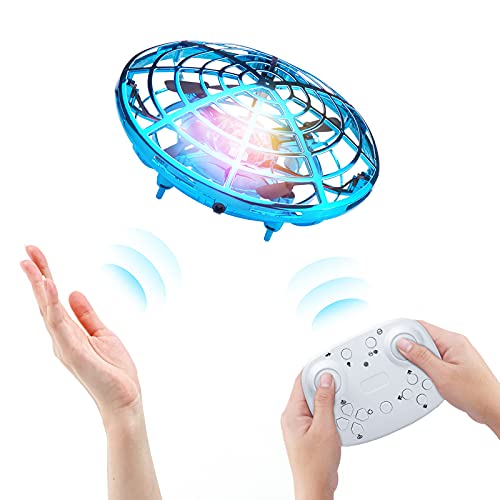 TURN RAISE Mini Drone Flying Toys, Hand Operated Drone Flying Ball with Remote, UFO Drone Infrared Induction with 360Â°Rotating and Flashing LED Light for Boys Girls Adults