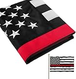 Embroidered Thin Red Line Flags Embroidered Stars Police Firefighter American Flags 3x5 Outdoor- Vivid Colors UV Protection Red Stripe Banners Durable Polyester with Canvas Header