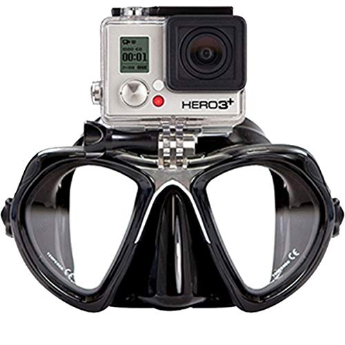 SPEARFISHING WORLD Original Silicon Mask with Built-in Stainless Steel Camera Mount - Includes Comfort Strap for Scuba Diving, Spearfishing, and Freediving