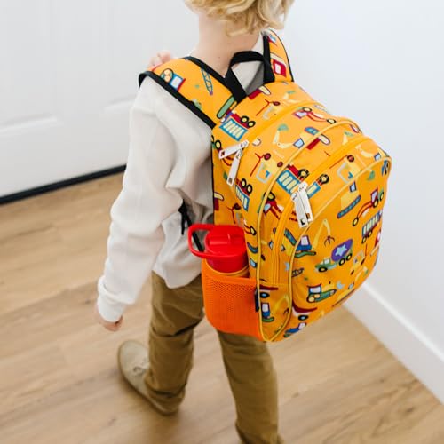 Image of Wildkin 15 Inch Backpack for Kids, Under Construction | Ages 5-10, padded straps, side water bottle pocket - coordinates with matching Wildkin lunch boxes and water bottles