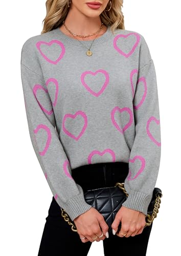 ECOWISH Heart Sweater for Women - Valentines Ribbed Long