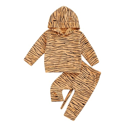 Infant Boys Tiger Pants Set Striped Long Sleeve Hooded Sweatshirt Top and Pants Suit 2Pcs Fall Outfits Clothes Sets