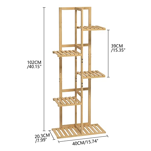 Laiensia Bamboo 5 Tier 6 Potted Plant Stand Rack Multiple Flower Pot Holder Shelf, Indoor&Outdoor Planter Display Shelves For Patio Garden, Living Room, Corner Balcony And Bedroom,Wood Color thumb #4