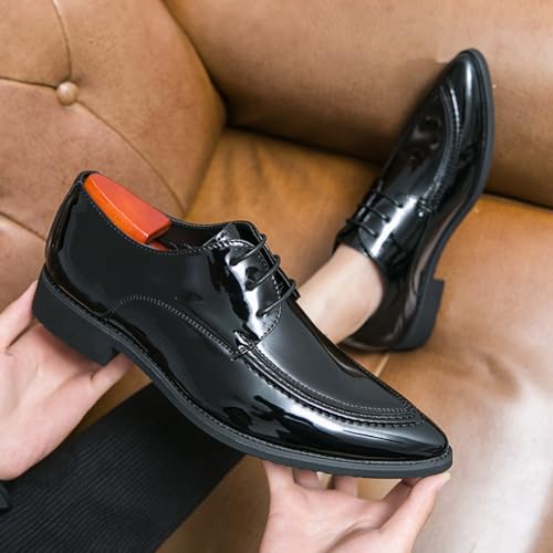 Men's Patent Leather Oxfords - Lace-Up Formal Tuxedo Shoes, Sharp & Elegant for Wedding, Business & Formal Events, Elevate Your Groom/Business Look3