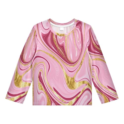 Marble Pink Boy's Rash Guard Swim Shirt Long Sleeve Sun Shirt for Swimming Pool Beach UPF50+ 4T