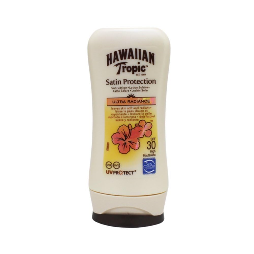 Hawaiian Tropic Satin Protection Ultra Radiance - Loción Solar de Protección Alta, índice SPF 30, protege y suaviza la piel, fragancia Frutas Tropicales, 180 ml